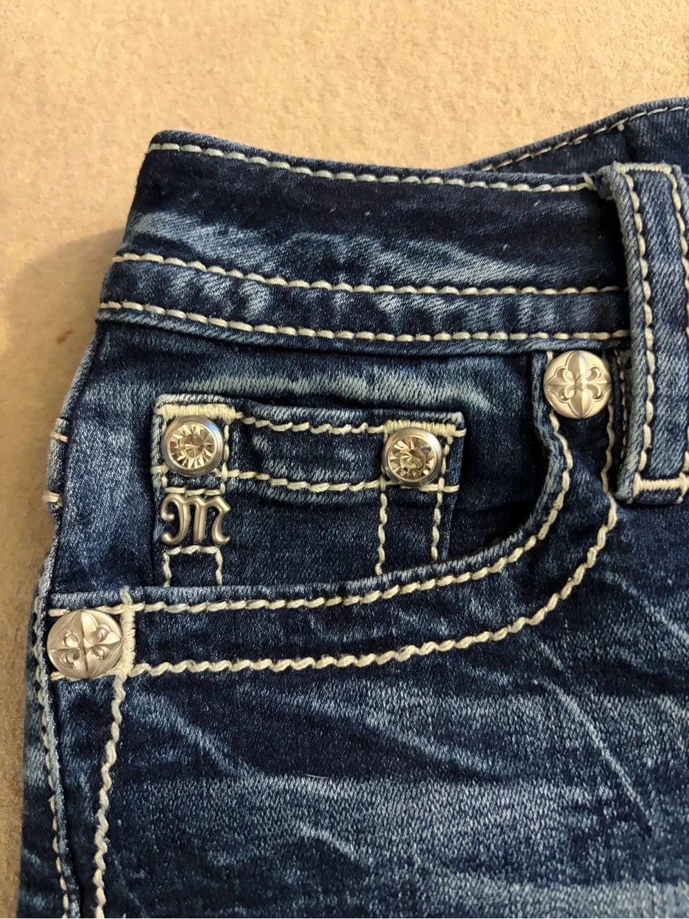 Miss Me High Rise Crochet Waistband Denim Shorts – Size 26